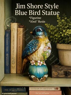Jim Shore Style Blue Bird Statue Figurine Floral 10x6" Resin see pics